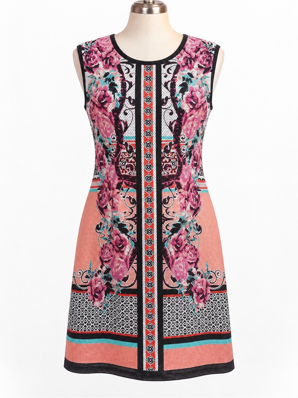 Cato Sleeveless Floral Print Shift Dress in Pink